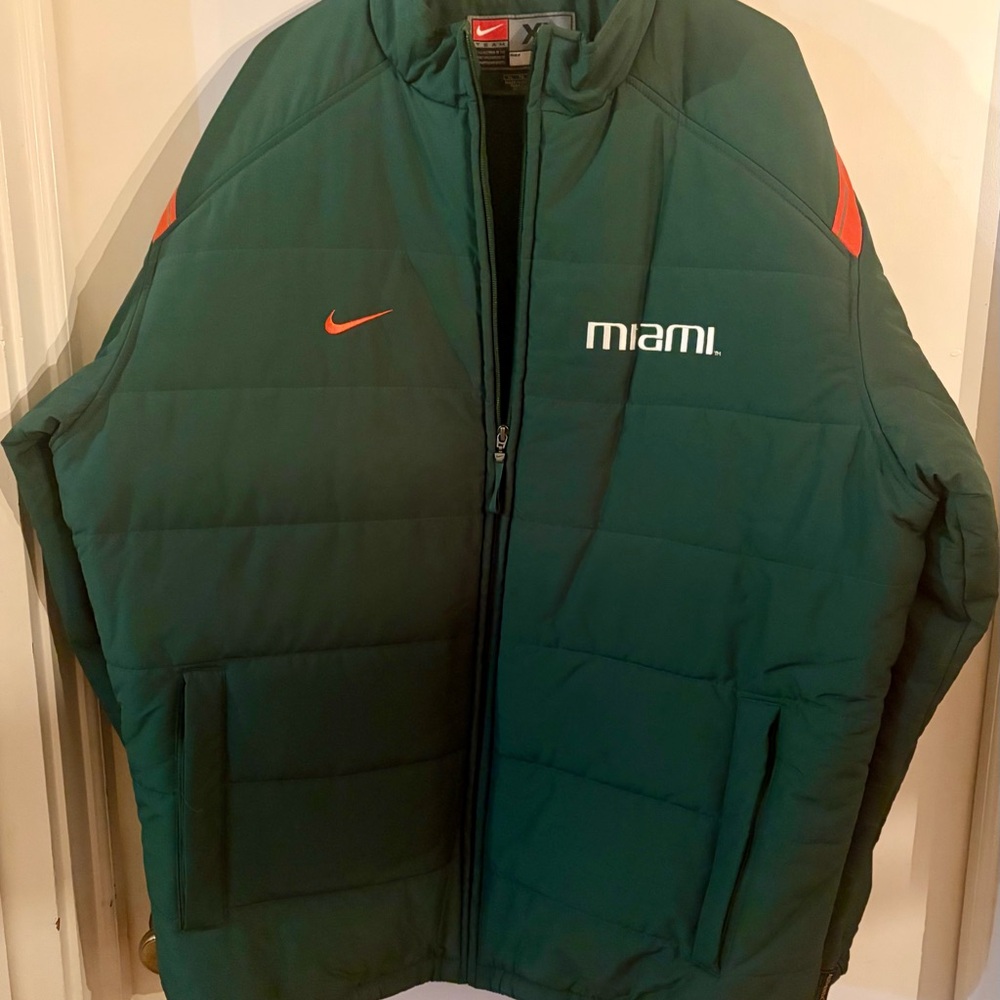 Nike Green Puffer Jacket with Orange Accents